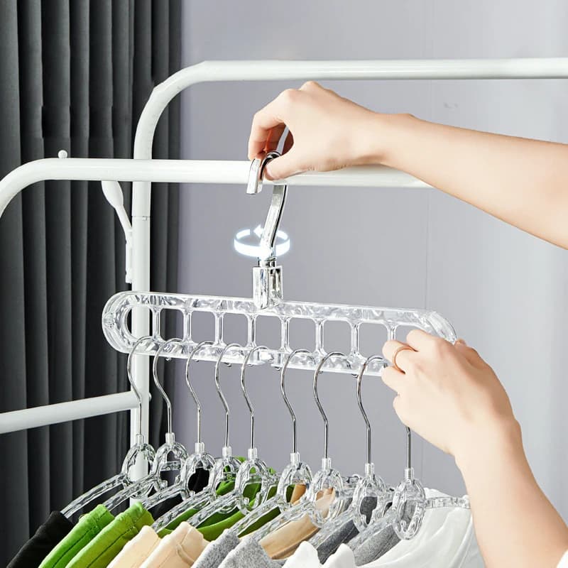 Nine-hole clothes hanger for domestic use in multifunctional red plastic to dry clothes magic artifact horizontal and vertical