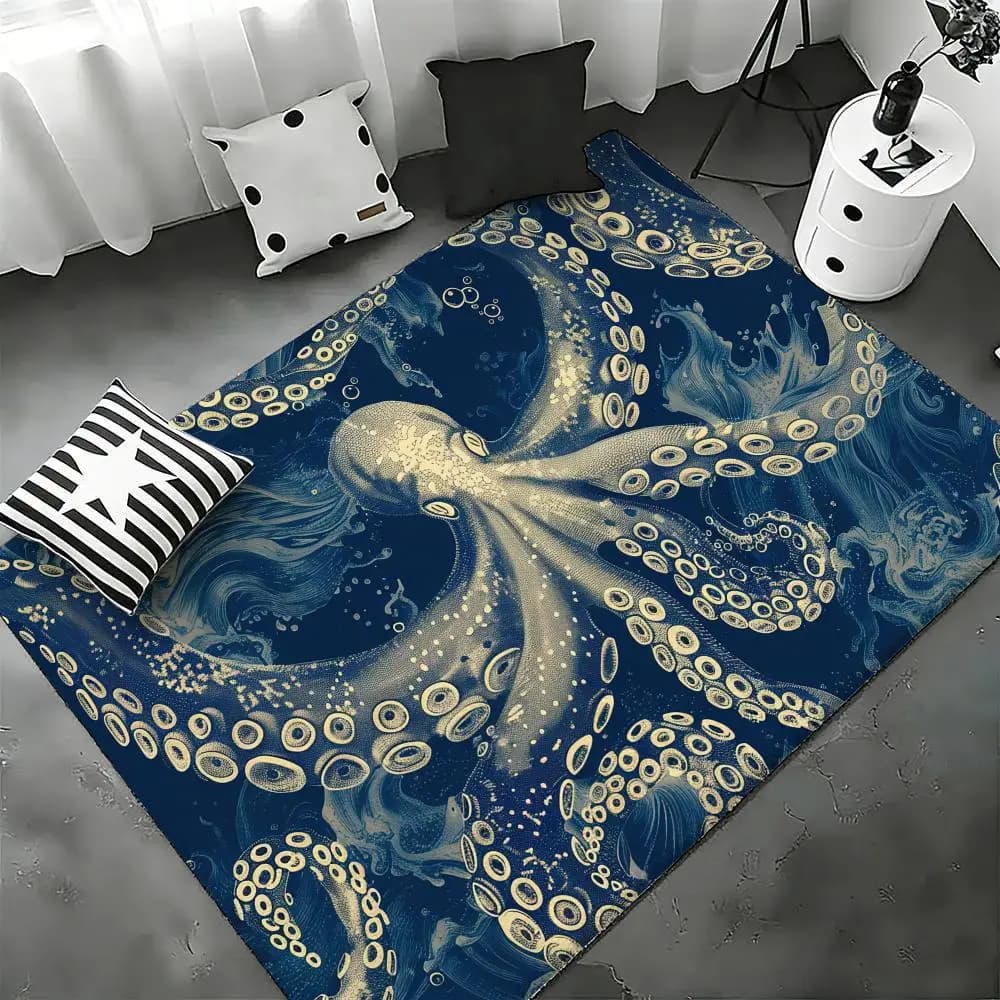 Tappetino Ocean Octopus per camera da letto, soggiorno, tappetino in flanella, antiscivolo, decorazione per la casa
