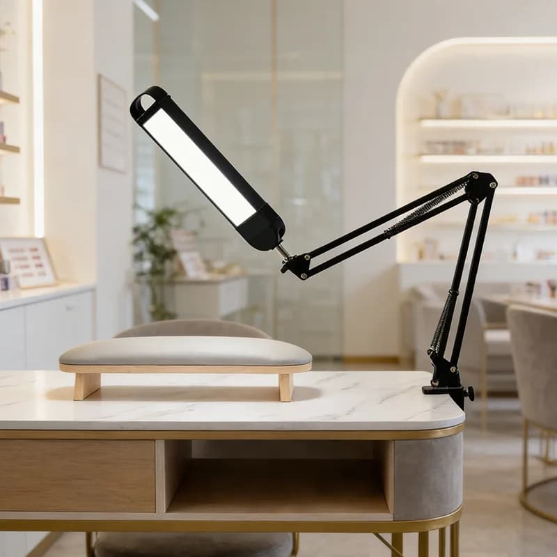 Flicker-Free Eye Protection LED Lamp, Rotatable Long Arm Beauty Desk Lamp for Manicure Eyelash Microblading Tool