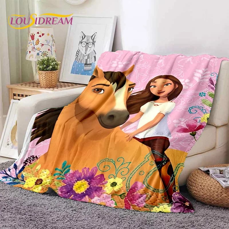 Spirit Riding Free Cartoon Horses Soft Blankets,Keep Warm Throw Blanket Comfortable for Picnic Beds Sofa Home Bedroom Gift Girl