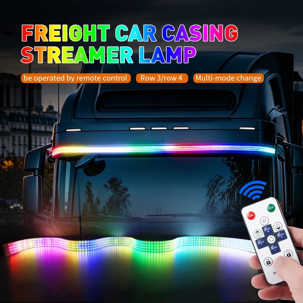 24V Truck LED DRL Light Strip RGB 64 Color Flowing Streamer Warning Flashing Driving Light Bar Car Ambient Lamp Vans Bus Styling