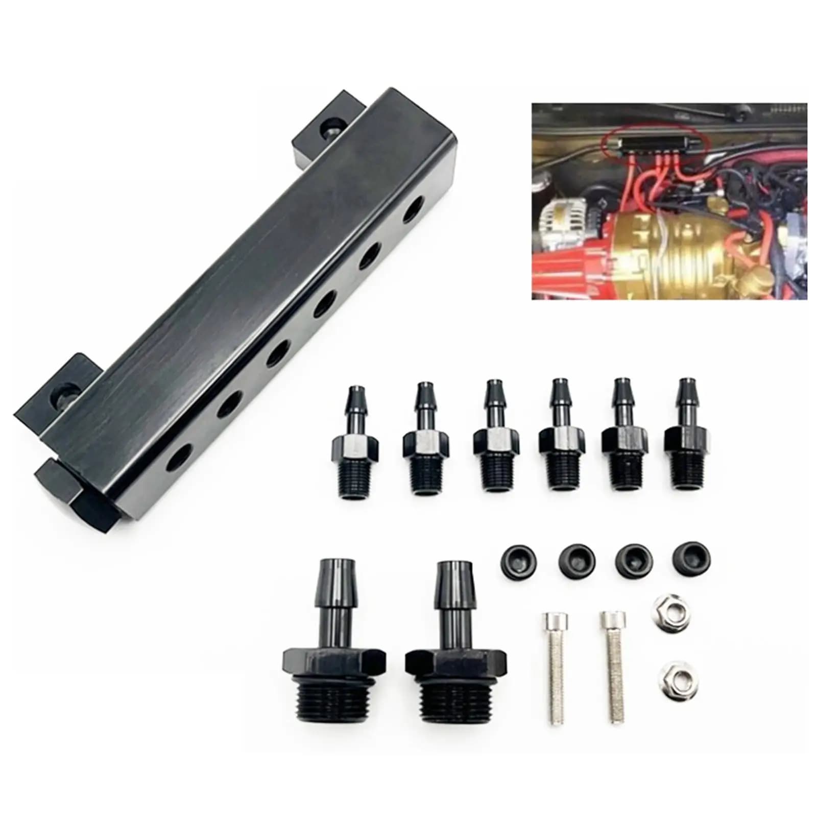 Kit collettori sottovuoto in alluminio a 6 porte Modifica blocco di aspirazione Turbo Boost per accessori di aggiornamento del sistema di alimentazione Turbo per auto
