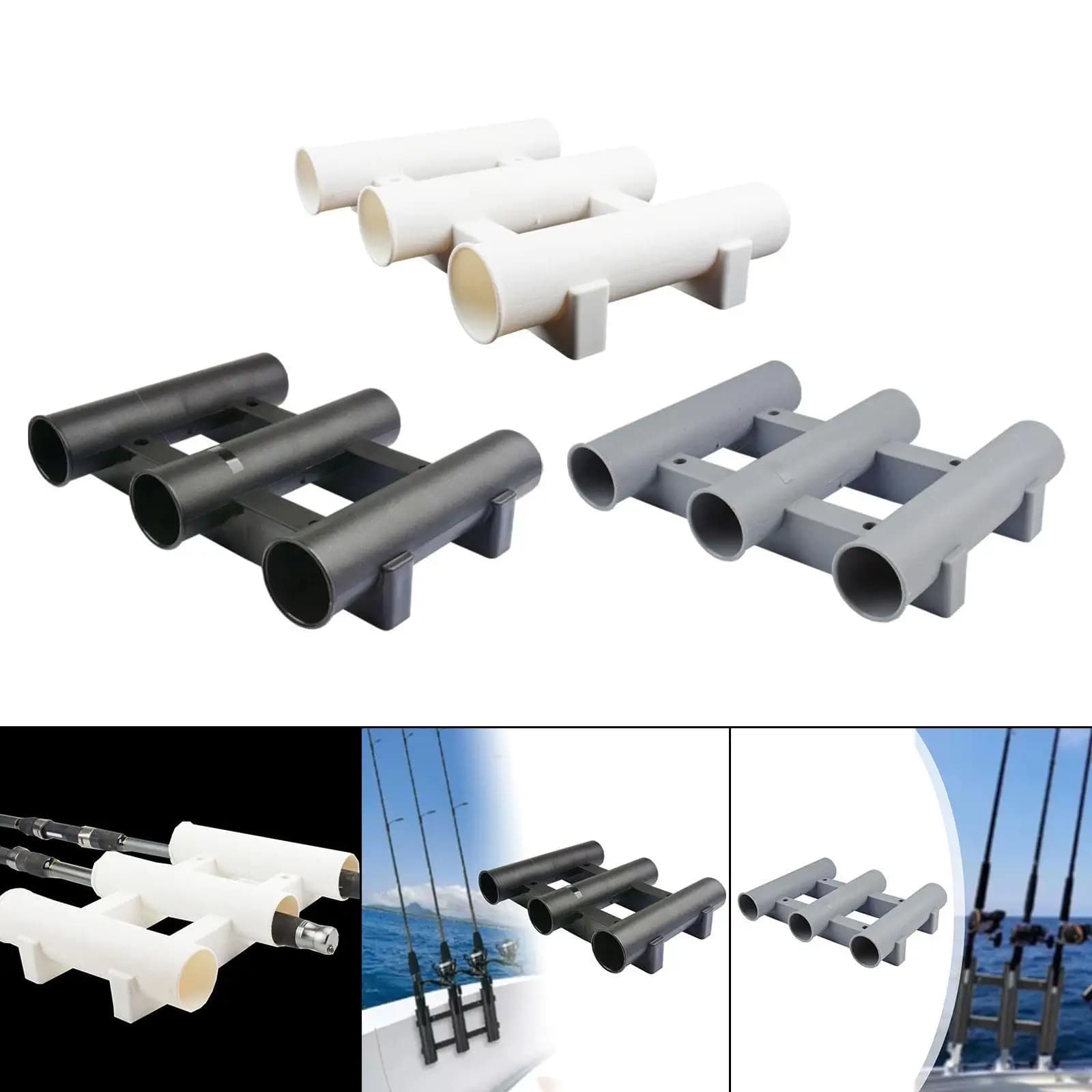 Supporto per canna da pesca verticale con 4 viti Staffa per tubo Supporto per canna da pesca a 3 canne per kayak Bici Pontone Yacht Barca marina