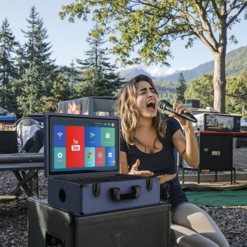 Altoparlante Wireless Intelligente Professionale per Karaoke da Campeggio, Portatile, con Doppio Woofer da 4'', 60W di Potenza, USB, 15.6 Pollici