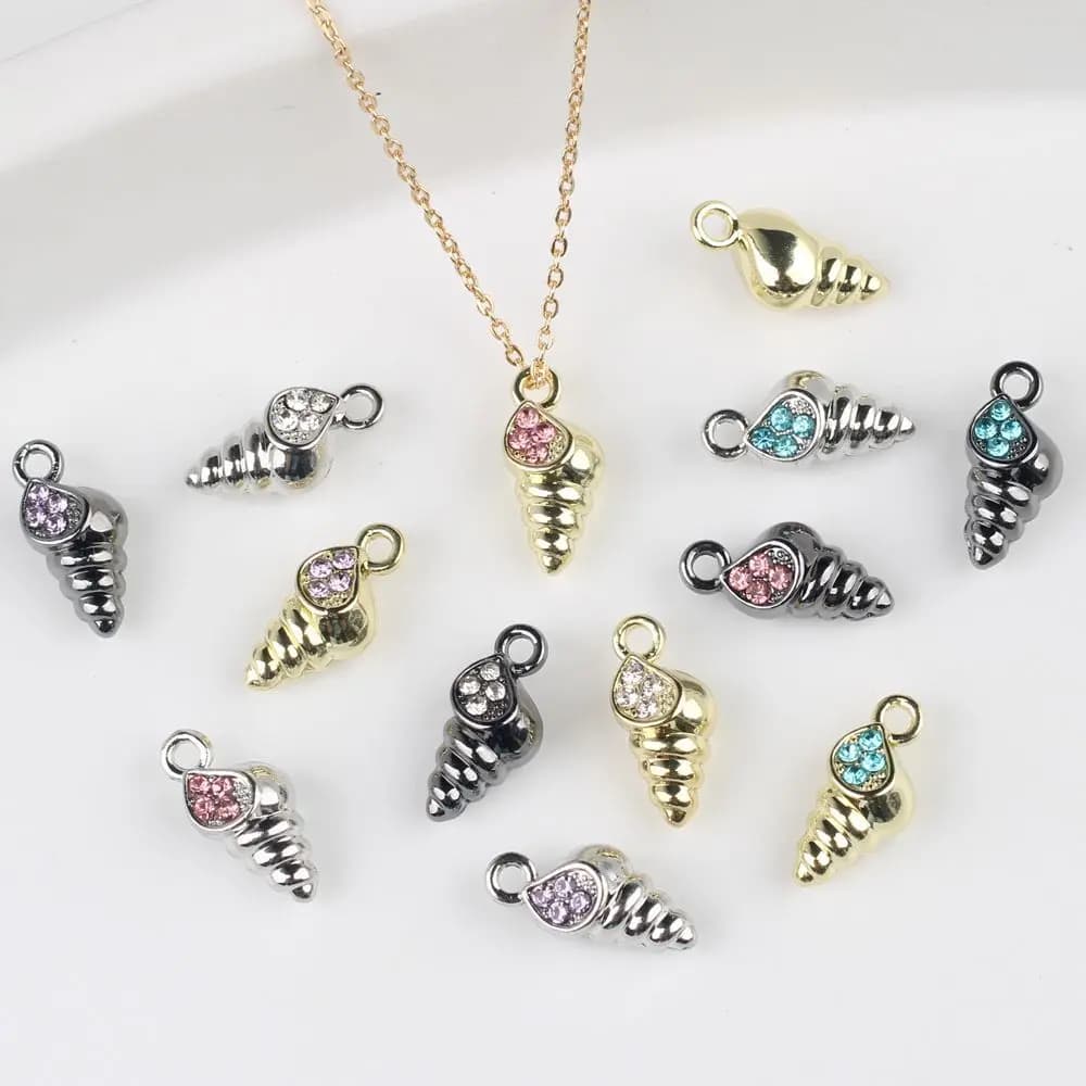 6 pcs/lot 5*13MM In Zinc Alloy Rhinestones Inlaid Shell Pendants And Pendants FAI Necklace by TE Bracelet Earrings Accessories