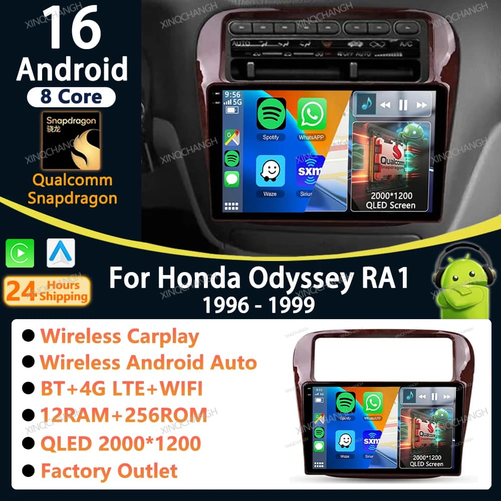 Android 16 Car Radio Carplay Auto For Honda Odyssey RA1 RA5 1996 - 1999 Audio Dash Fitting Panel Kit Stereo 2 DIN Player Video