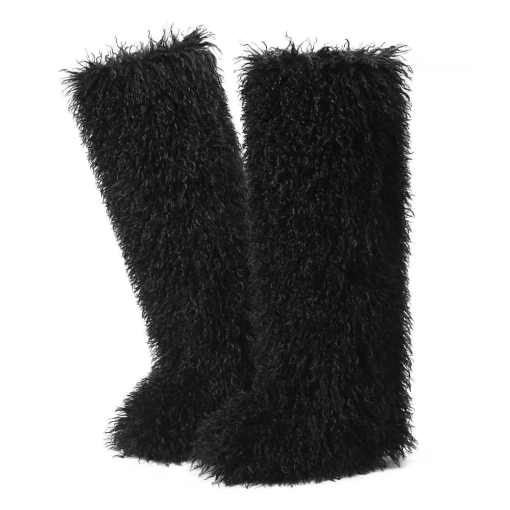 New Fluffy Fuzzy Boots Warm Long Knee High Boots Platform Tall Fur Boots Winter