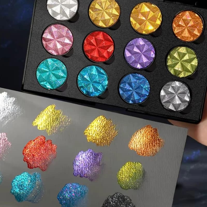 12 Colors of Super Flash Pearlescent/golden Solid Watercolor Pigment Calligraphy/painting/manicure Travel Portable Art Supplies