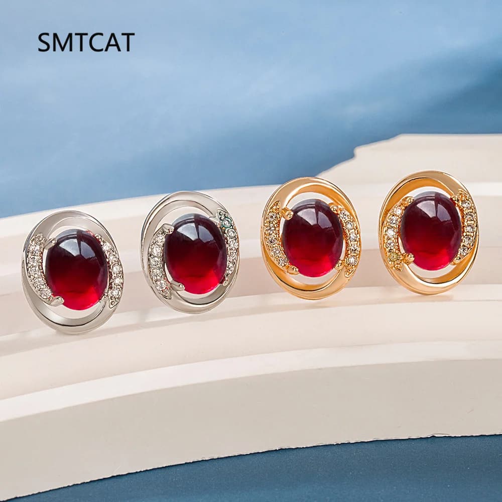 Orecchino a bottone in argento sterling 925 con granato naturale con rubino rosso creato dal taglio ovale per regalo di anniversario di gioielli con pietre preziose di moda da donna
