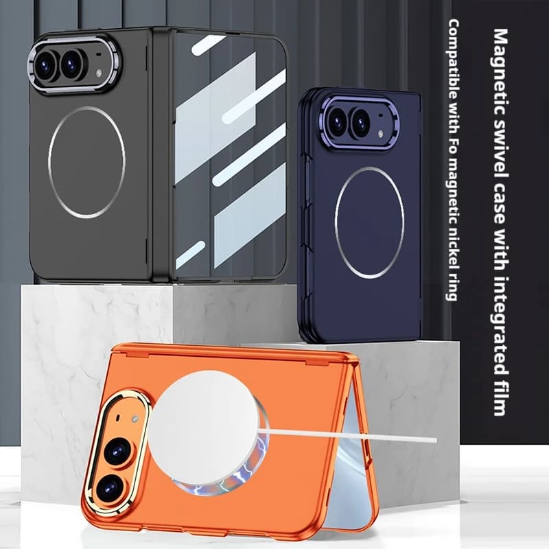 Folding Hinge Protective Magnetic Phone Case, For iPhone Duo All Inclusive TPU+PC Protective Cover, With Screen Protector Film