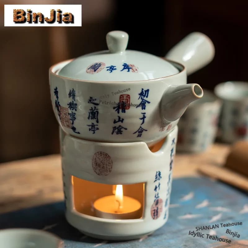 Hand Painted China Flower Tea Warmer Holder Candle Heater Stove Kettle Stand Boiling Water Carbon Furnace Tea Items Accessories
