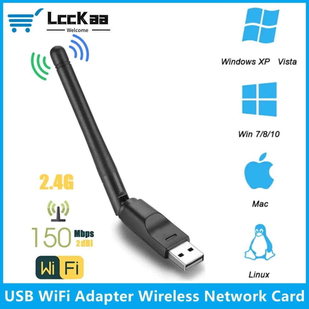 Adattatore WiFi Mini USB 150Mbps MT7601 Scheda di rete wireless da 2,4 GHz Dongle ricevitore Wi-Fi con antenna 802.11 b/g/n per PC portatile