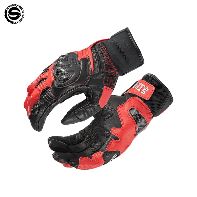 SFK Red Motorcycle Gloves Carbon Fiber Protection Riding Equipment Summer Breathable Real Goat Leather Non-slip Wear-resistant
