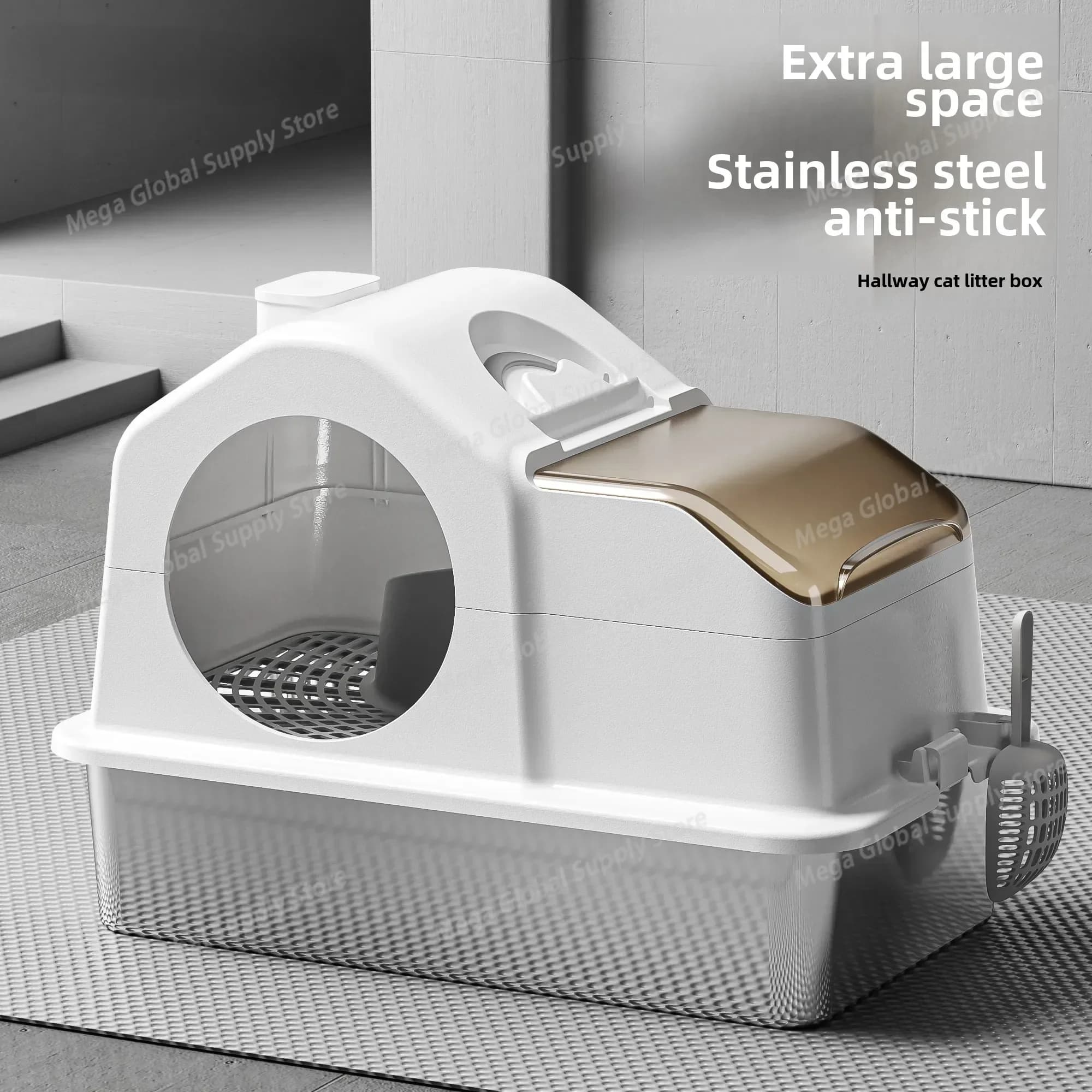 Litter Box for Cats Corridor Stainless Steel Fully Enclosed Anti-splash Anti-odorous Cat Litter Box Super Large Cat Toilet Pet