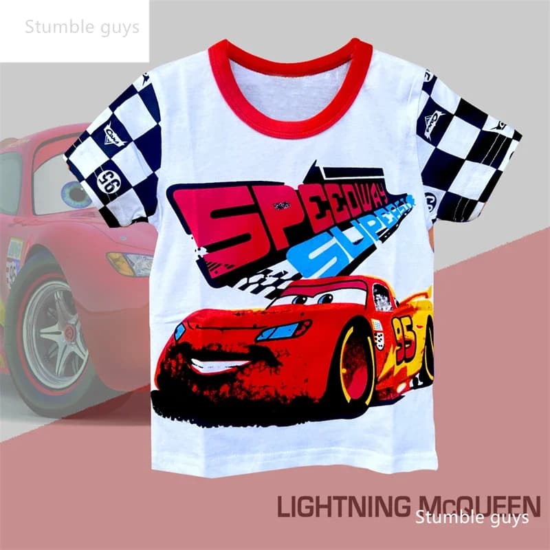T-shirt con stampa di auto per bambini Lightning McQueen, top estivi a maniche corte in morbido cartone, casual, da indossare ogni giorno