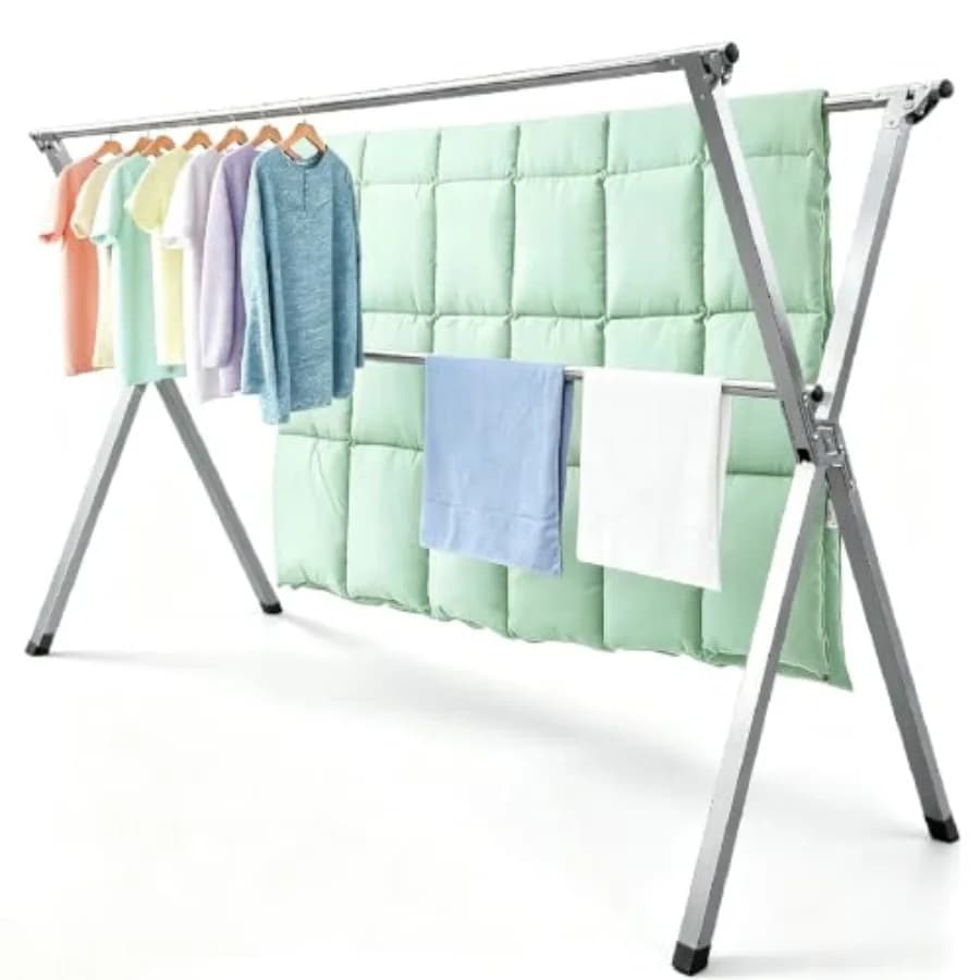 Clothes Drying Rack Folding Indoor Outdoor, Foldable Portable Laundry Drying Rack, Heavy Duty Laundry Hanger Dryer Rack with 20
