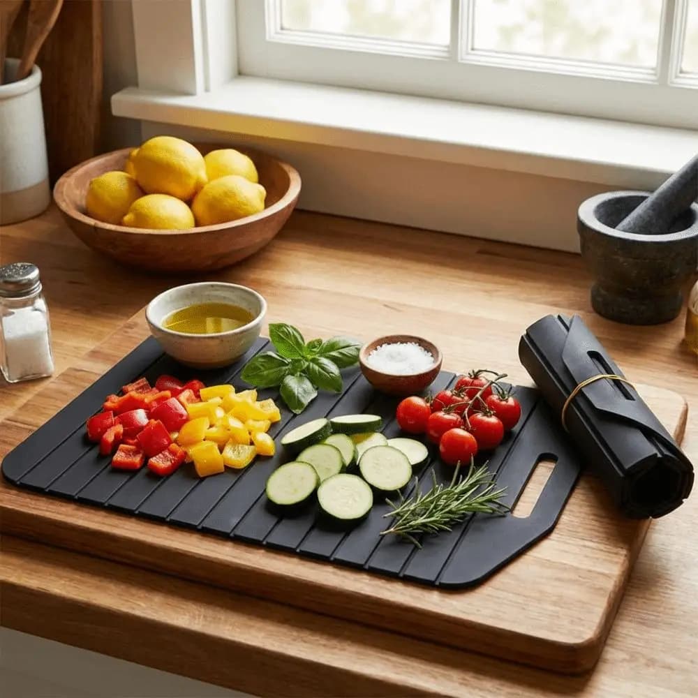 Non-Stick Folding Cutting Board Anti-Slip Easy Grip Handle Kitchen Chopping Mat Flexible Portable Silicone Cut Board