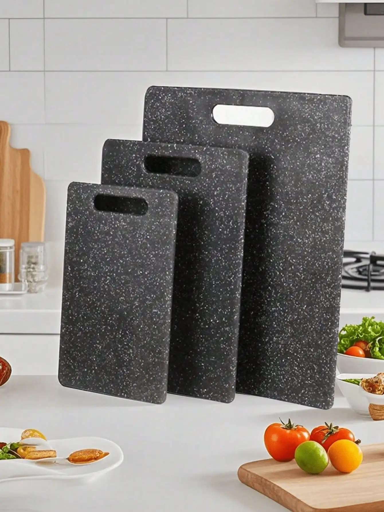 Set di taglieri con motivo marmorizzato (1/3 pezzi) – Tagliere multifunzionale da cucina per separare cibi crudi/cotti, frutta e pasti per bambini