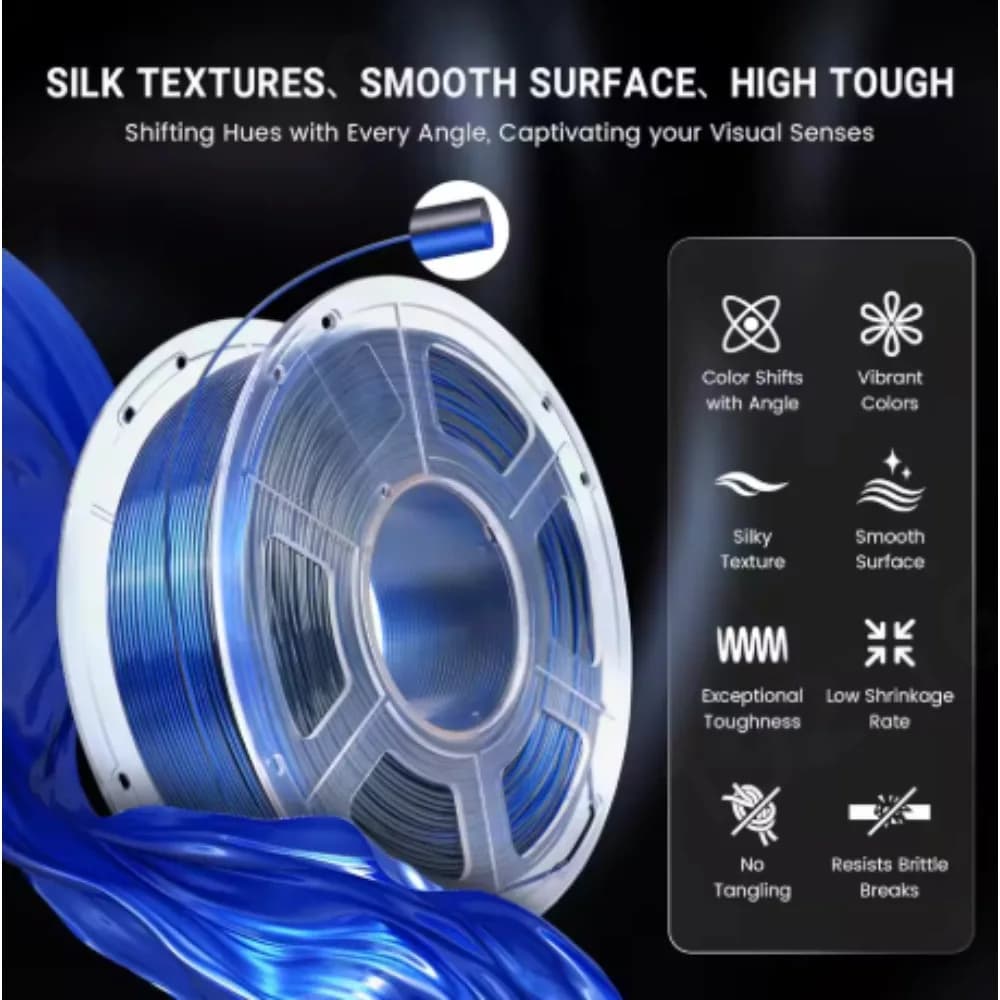SUNLU Silk PLA Plus Filament 1.75mm 1KG Dual Tone Shiny Smooth Texture With Reusable Spool For FDM 3D Printer