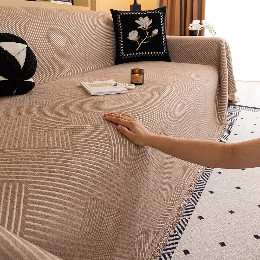 Simple Modern Simple Solid Color Sofa Cover Universal Chenille Sofa Throw Blanket Stripe Pattern Pet Towel Home Decor One-Piece