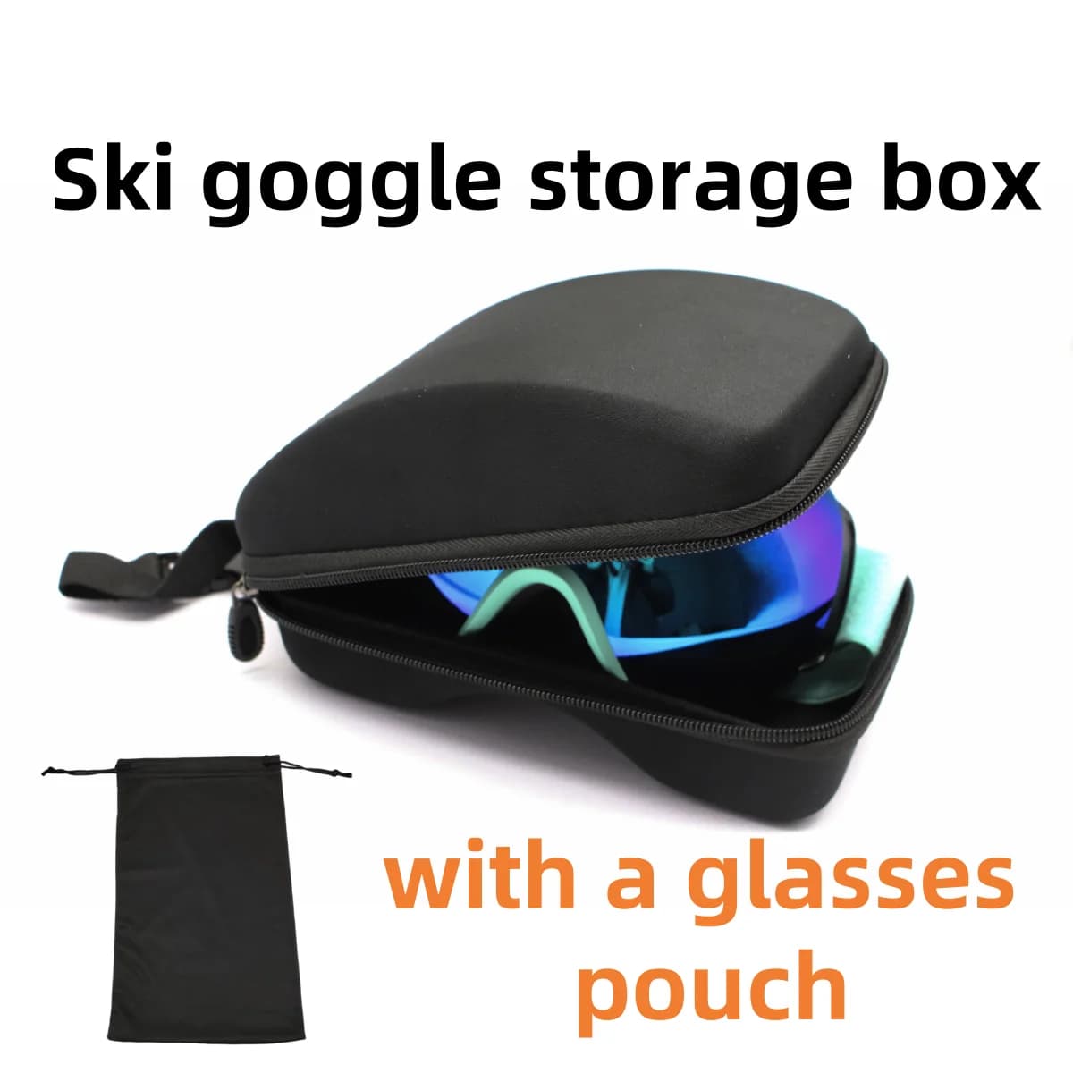 Custodia per occhiali da sci Custodia protettiva per occhiali in EVA per occhiali da snowboard Custodia per occhiali con moschettone senza occhiali da sci