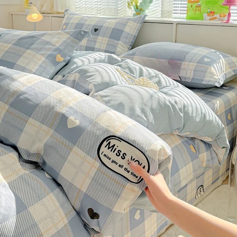 Set di quattro pezzi in cotone stampato, lenzuolo e copripiumino, set di tre pezzi singolo per dormitorio studentesco quattro stagioni
