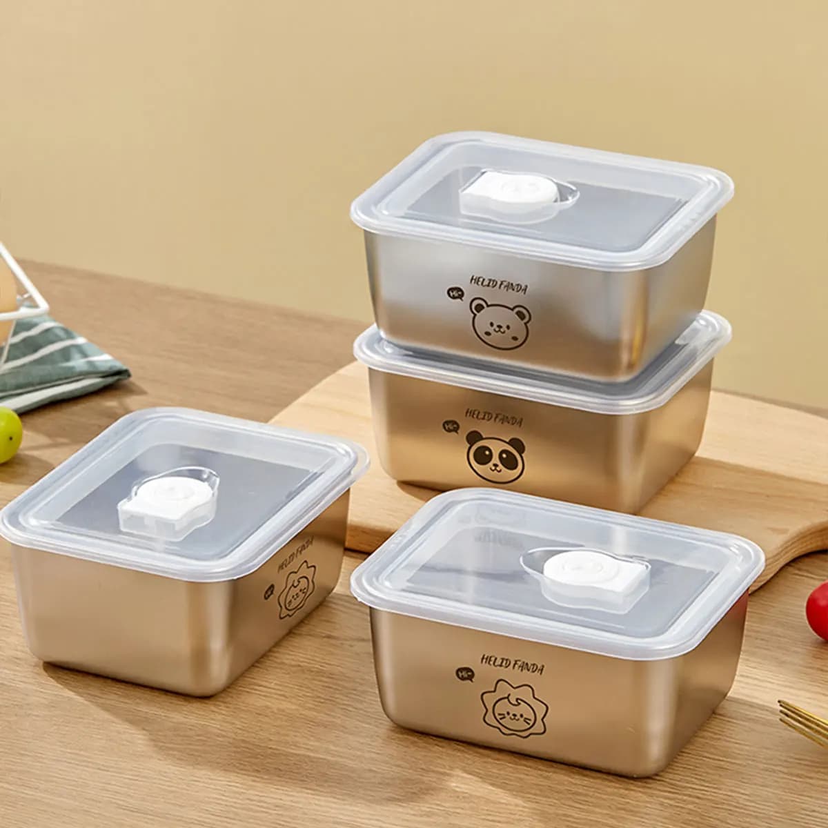 Contenitore per Alimenti in Acciaio Inox 304, Scatola per Pranzo Bento, Contenitore per Frutta e Verdura, Scatola Sigillata per Conservazione in Frigorifero e Congelatore con Coperchio
