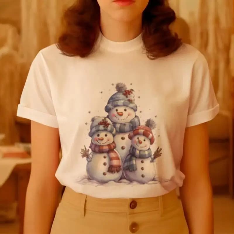 Snowman T shirt Christmas Winter Family Cute Watercolor