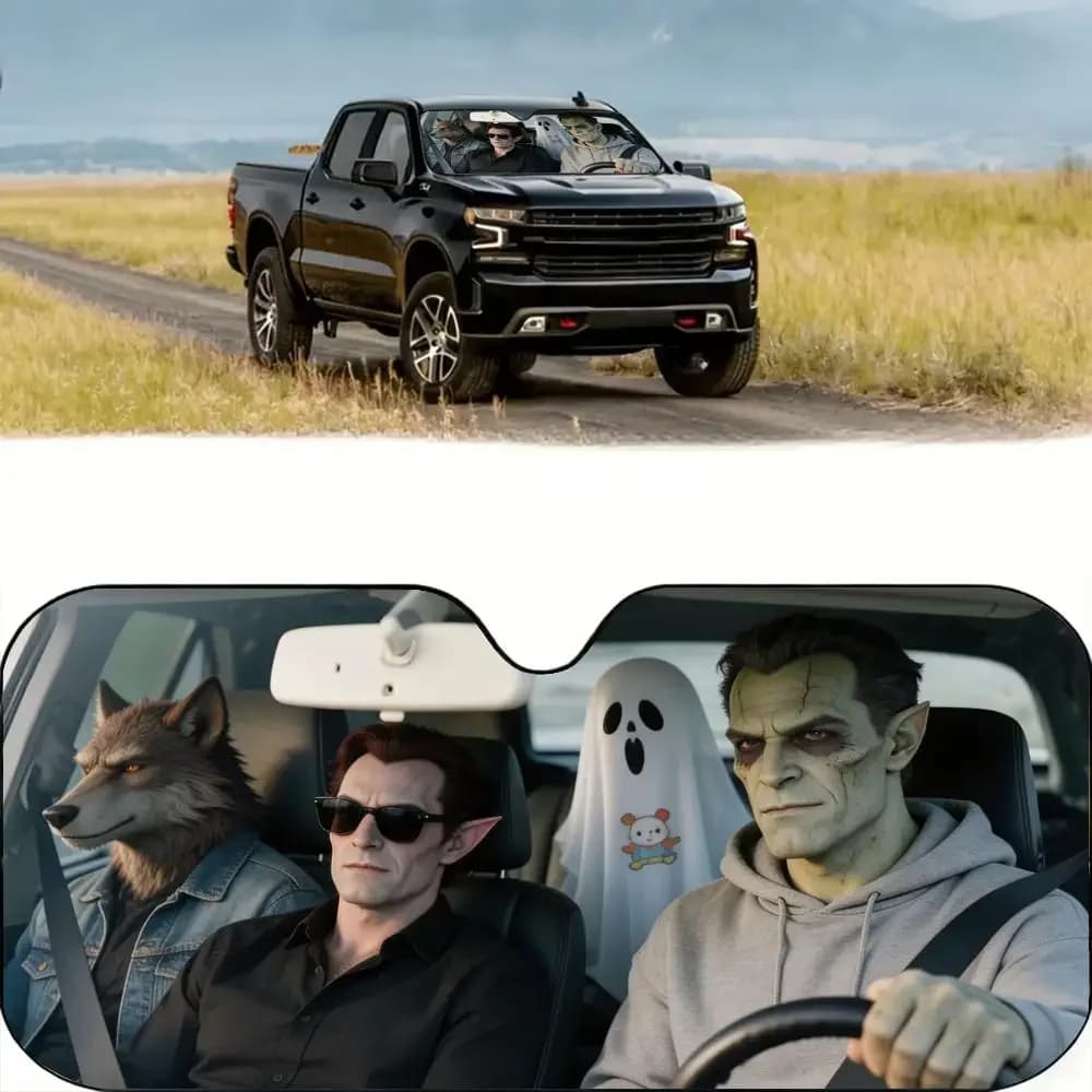 Parasole per Parabrezza Auto Monster Family Road Trip, Copertura Pieghevole in Alluminio con Isolamento Termico e Protezione UV