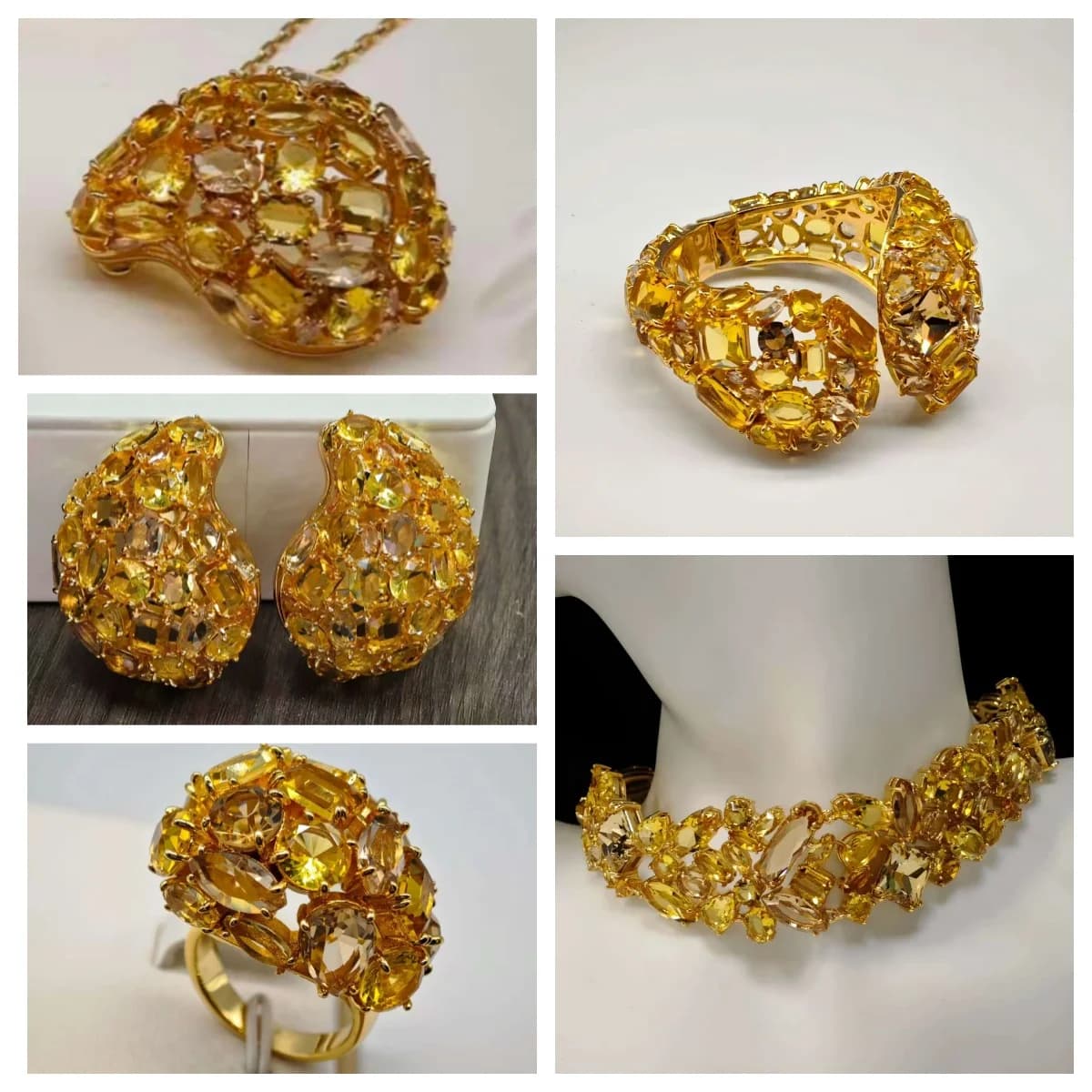 Set di Gioielli da Donna 2026 con Orecchini, Bracciale, Anello e Collana in Cristallo Giallo Geometrico Originale, Regalo alla Moda per Feste