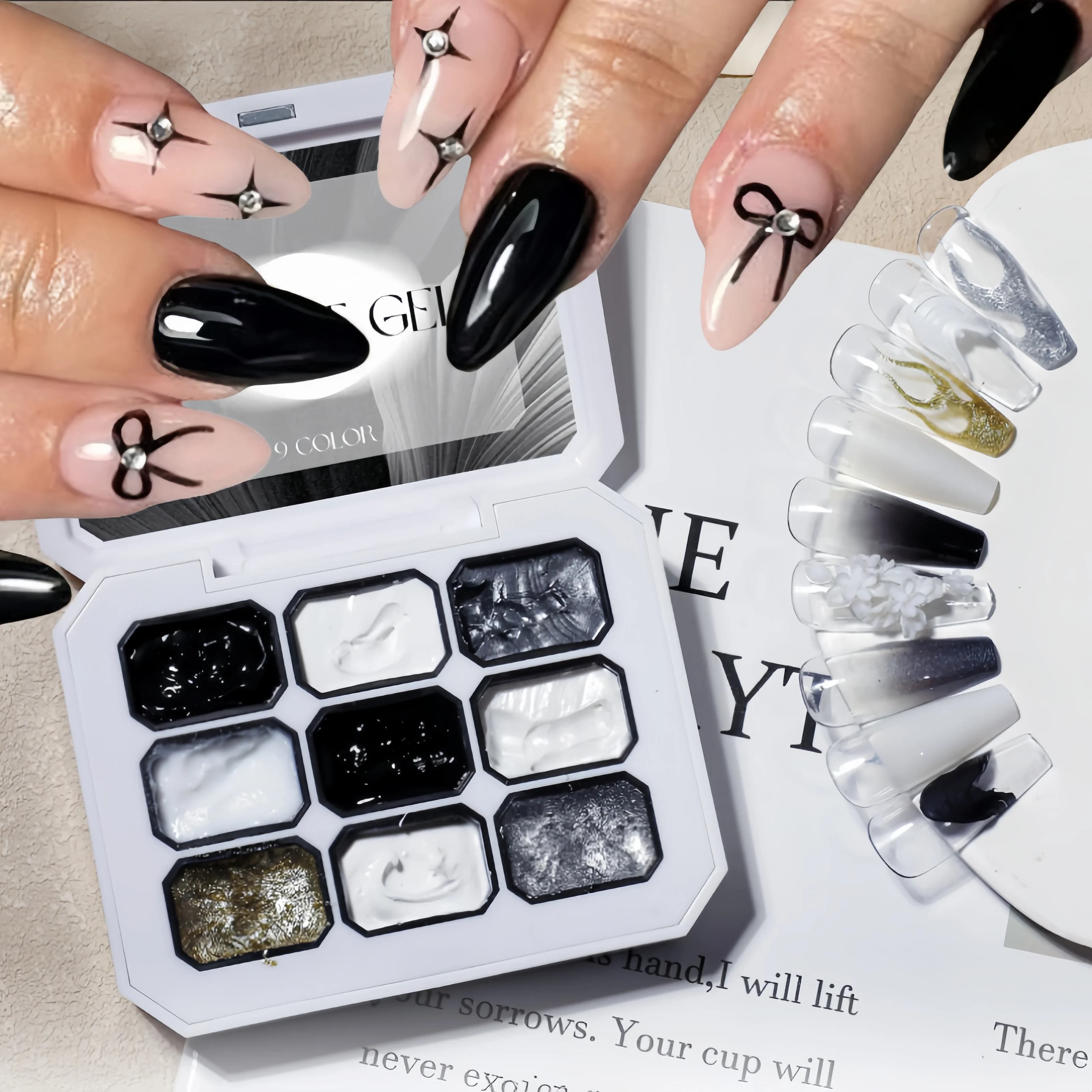 1 set of solid white and black enamel glue, chalk glue, with nail brush, diy beauty salon