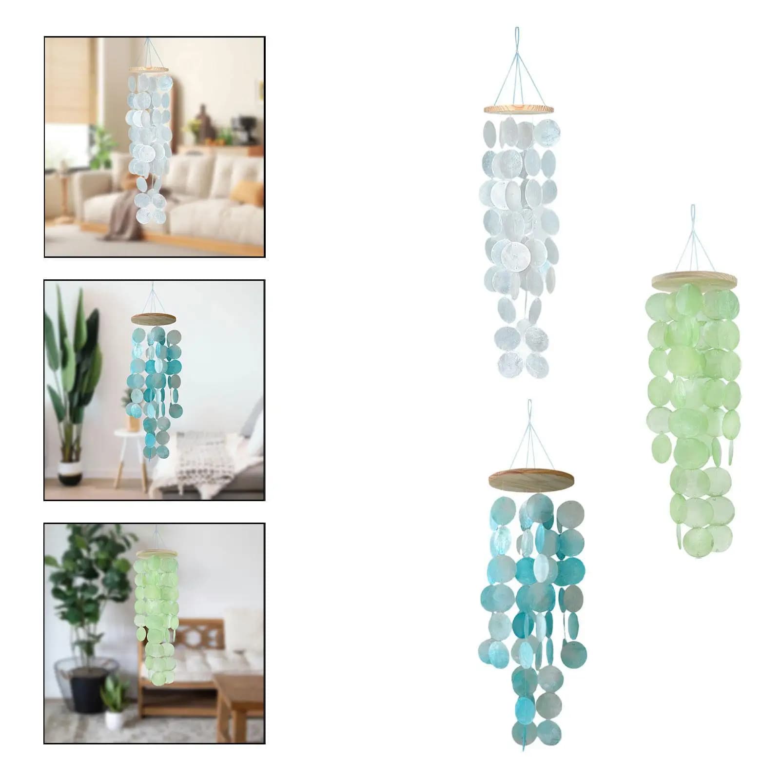 Shell Wind Chimes Decoration Handicrafts Melodious Sound Multifunctional 12x45cm Wiht Hanging Strings for Bedroom Lightweight