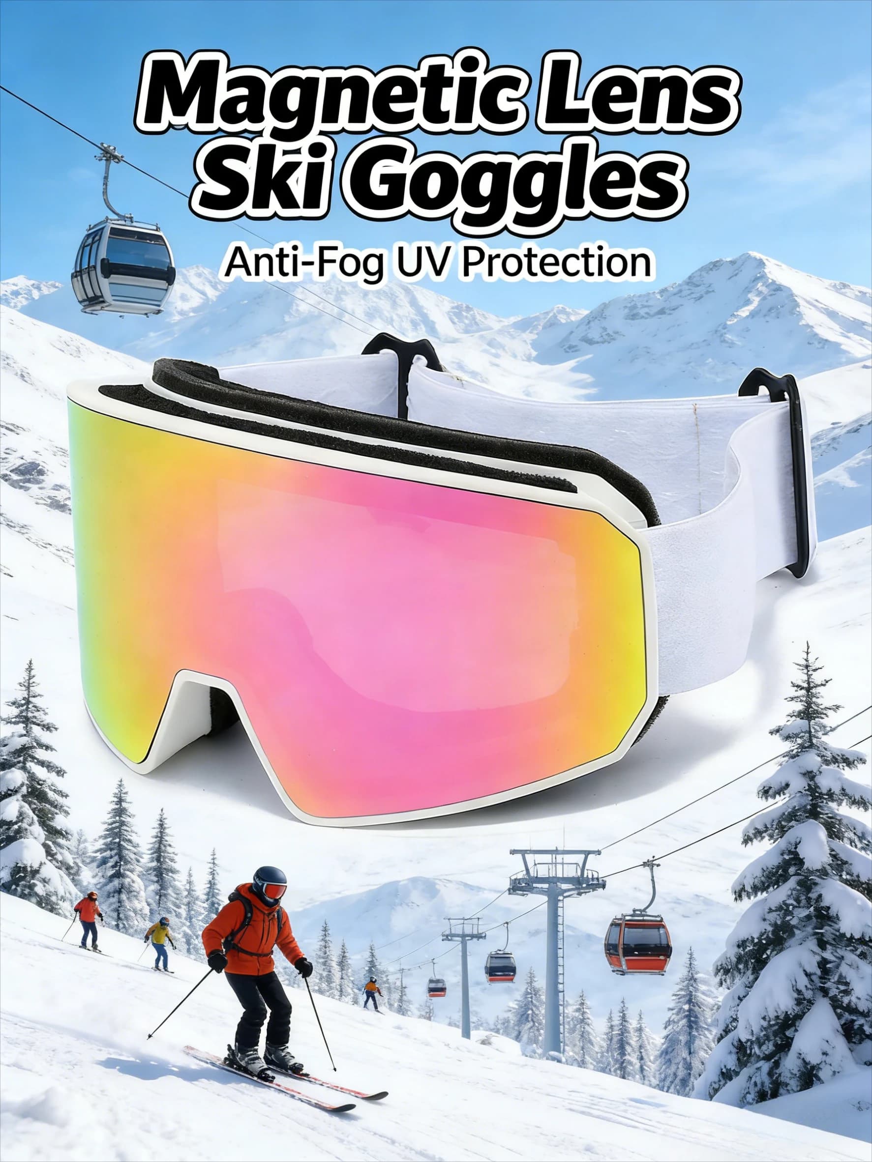Occhiali da Sci Unisex con Lenti Magnetiche - Doppio Strato Anti-Appannamento Protezione UV Alta Definizione per Sci e Snowboard