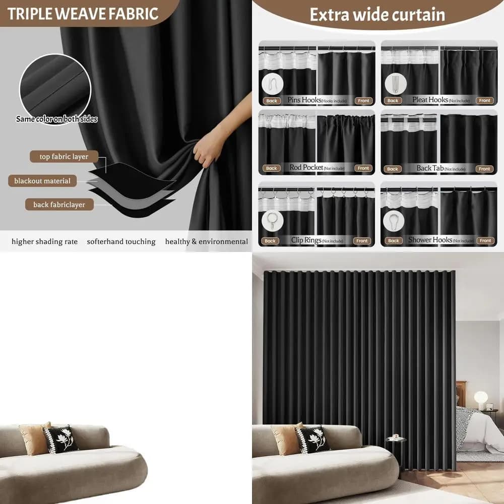 Darkening curtains with thermal insulation, width 8 feet, for living room and bedroom, 100x84