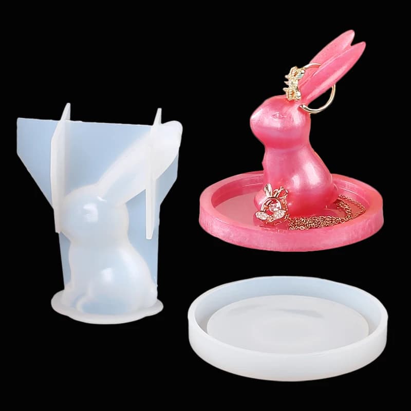 2 pezzi 3D porta anelli coniglietto stampi in resina epossidica siliconica coniglio gioielli display per riporre gioielli fai da te arte artigianale ornamento colata decorazioni per la casa