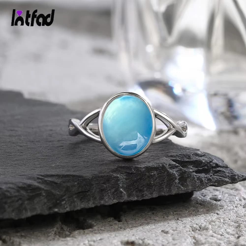 Anelli in Argento Sterling S925 con Acquamarina, Anelli Semplici con Pietra Naturale Blu Ovale 8*10mm, Gioielli Raffinati per Donna, Ideali come Regalo per Feste