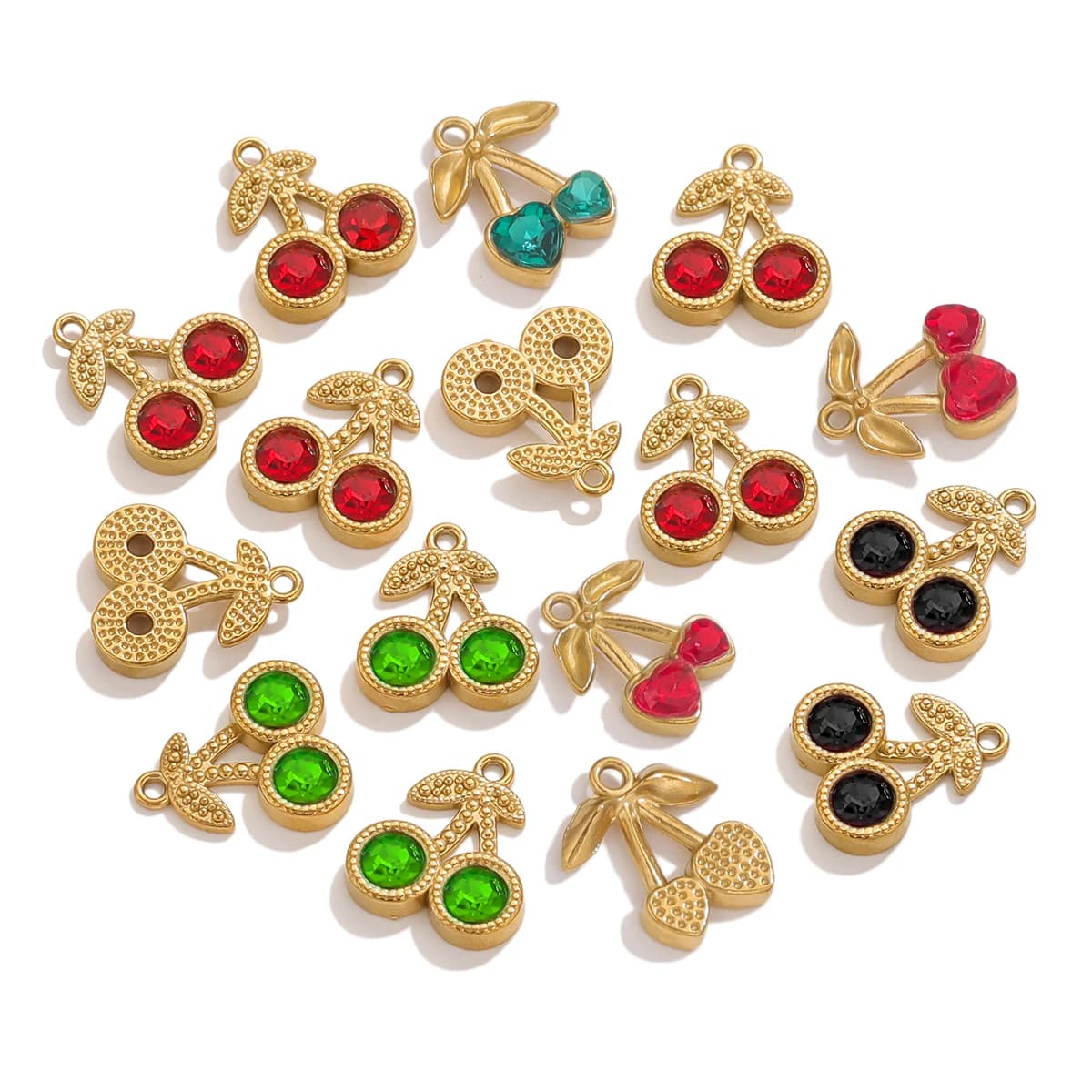 5 stainless steel cherry pendants with precious stones that can be used for beautiful jewelry connectors with 18 kg diy gold necklace earrings