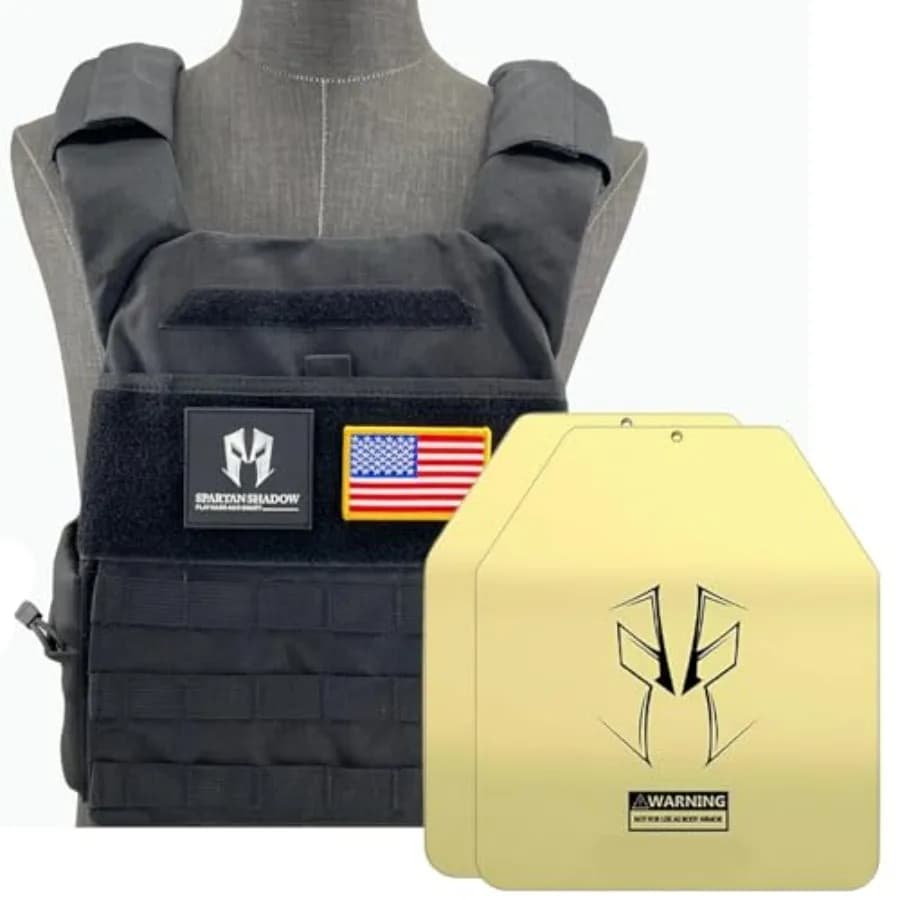 Men's weighted vest with weight: Pair of curved weight vest plates included - 20-pounder training vest with phone pocket. 20 pounds