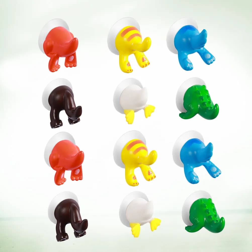 12 Pezzi Ganci a Ventosa a Forma di Coda di Animale, Ganci Adesivi Robusti da Parete per Cucina, Bagno, Porta, Organizzatore, Design Cartone Animato