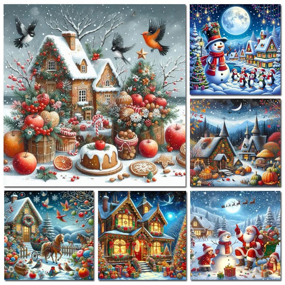 Christmas Diamond Painting Cross Stitch Kits Snowman House Bird Landscape Mosaic Rhinestones Pictures Embroidery Sale Home Decor