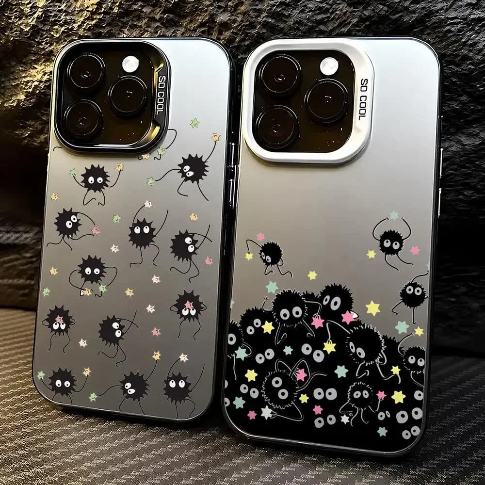 Black Monster S-Soot Sprites Phone Case Iridescent TPU Soft-Touch Protective Case for iPhone 11 12 13 14 15 16 17 Pro Max