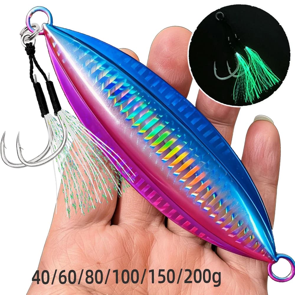1 Pezzo Slow Jig 40g 60g 80g 100g 150g 200g, Esca Artificiale da Pesca in Metallo Tipo Cucchiaio per Jigging e Lancio in Acqua Salata
