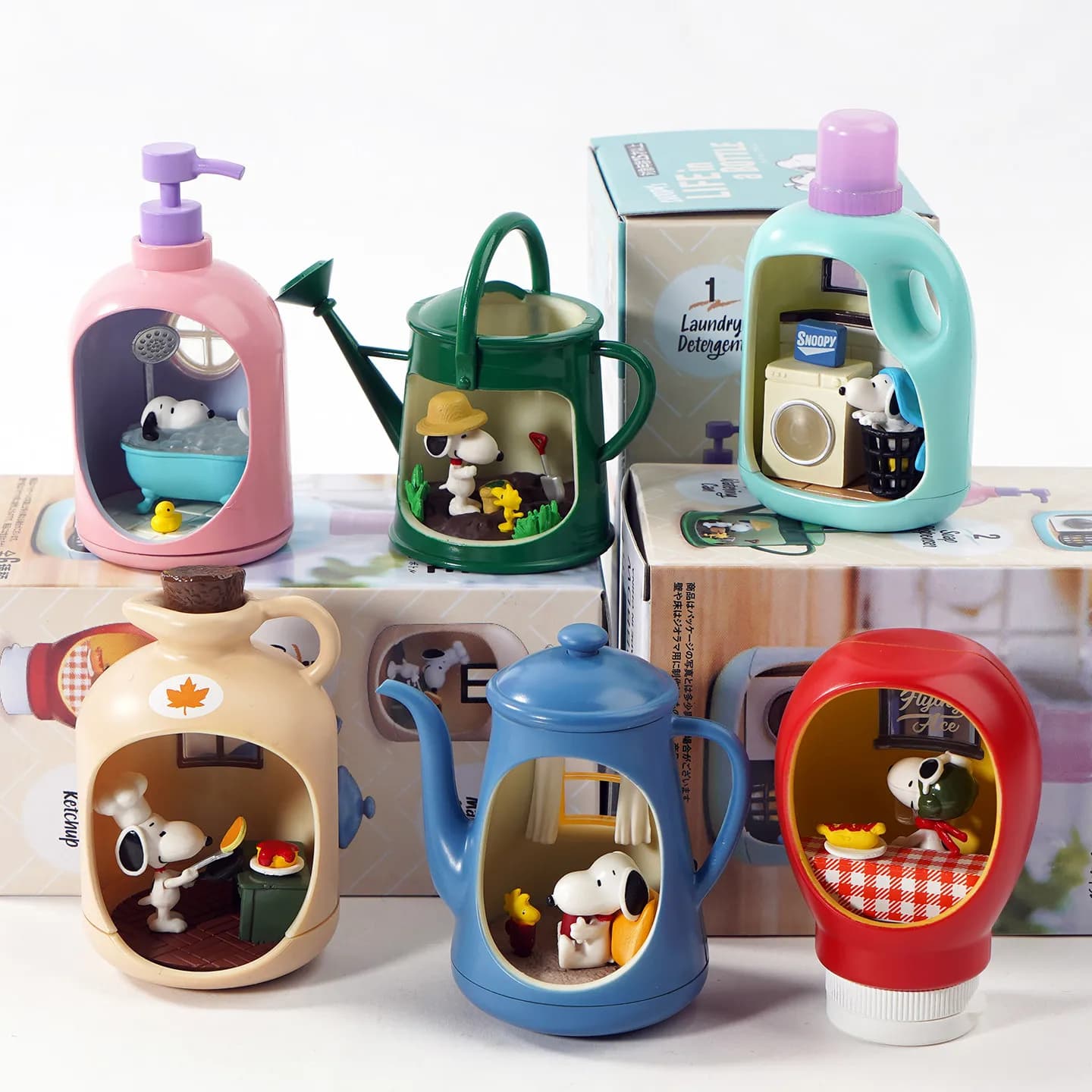 Re-Ment Life in A Bottle Snoopy Mystery Blind Box, Modellini Giocattolo, Figure Anime da Collezione, Ornamenti