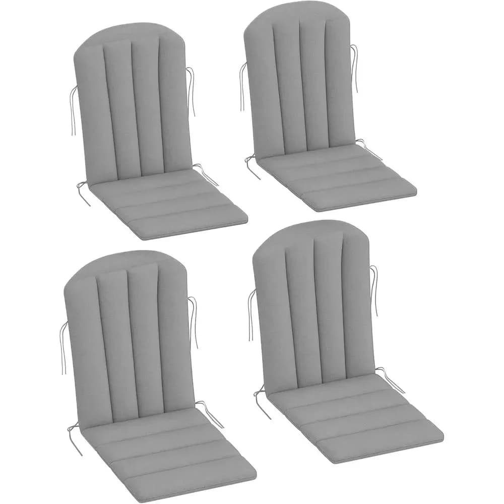 Set of 4 Outdoor High-Density Foam Chair Cushions with Ties, 25D, High Back, Weather Resistant, 49 X 20 X 2, Gray
