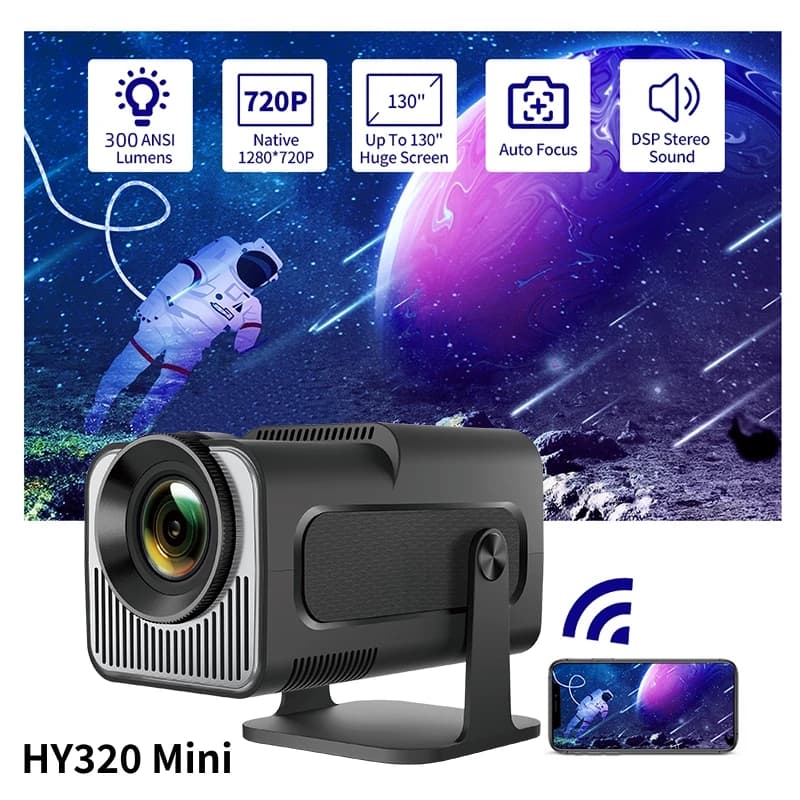 Salange HY320 MINI Proiettore Android 14.0 LED Beamer Home Cinema 300ANSI 720P WIFI Smart TV HD 1080P 4K per Film
