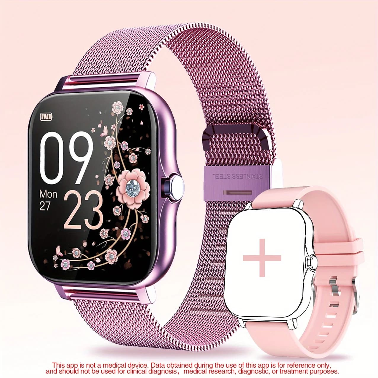 Esclusivo smartwatch da 1 pezzo con chiamate wireless, display digitale, movimento elettronico, cinturino in silicone e acciaio inossidabile