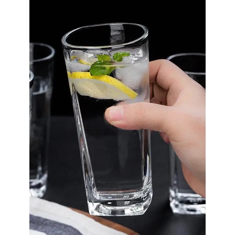 Thickened Heat Resistant Glass Cup Set Home Use Eight Corner Square Water Cup Tea Cup Foreign Liquor Cup Antibacterial White