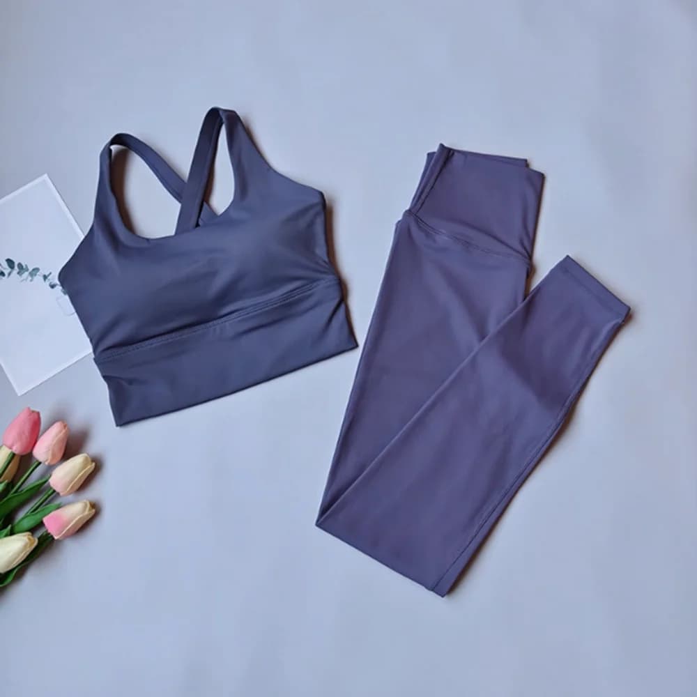 Naked Feel pilates set for women, high waist leggings in 2 pieces and sports bra, gym dress for yoga training