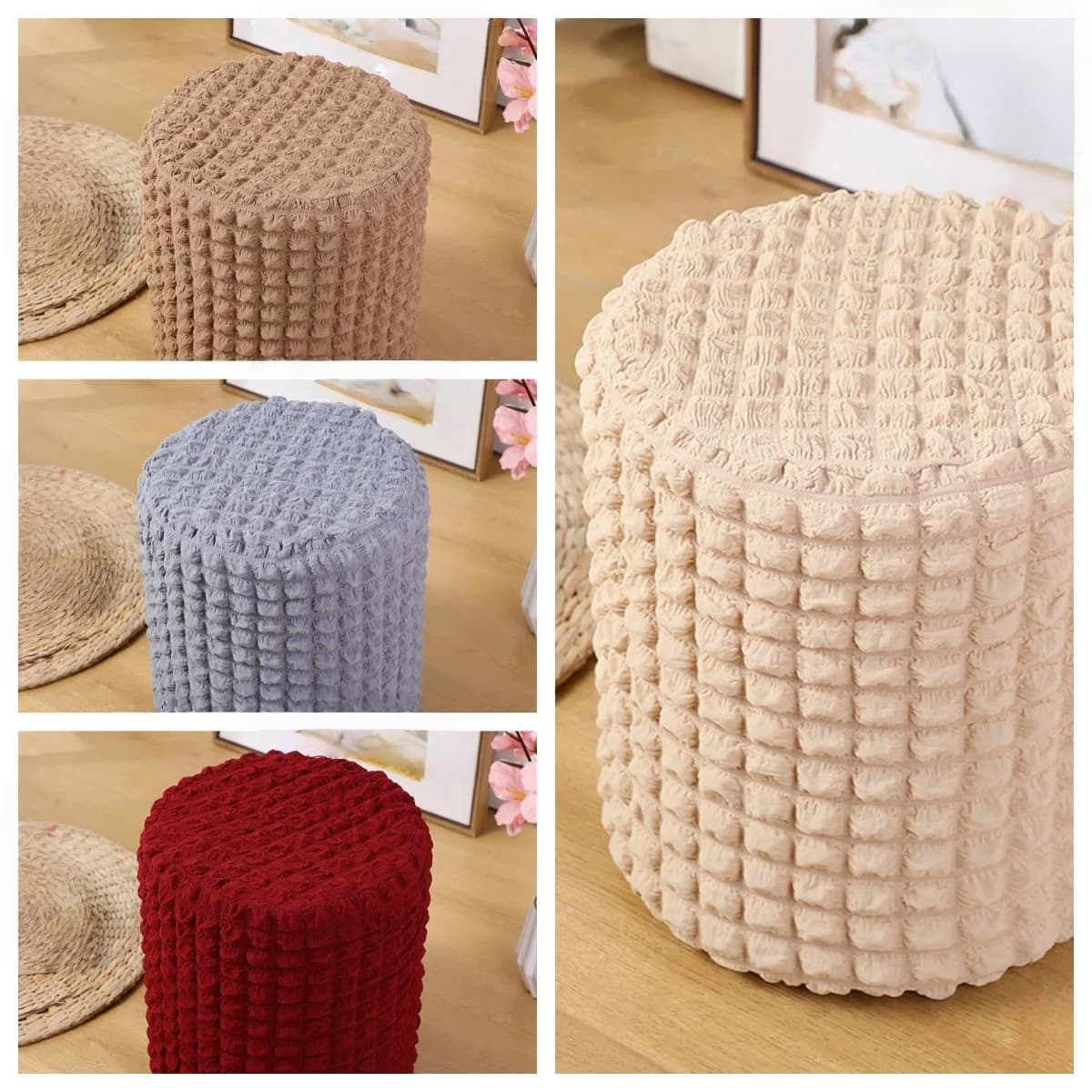 1pc Elastic Ottoman Slipcover Footstool Protector Removable Washable Stretch Cover Chairs Sofa Foot Cover for Living Room