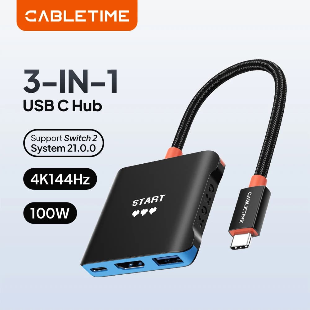 CABLETIME Switch HUB 3 IN 1 2 Dock 4K144Hz PD100W Stazione dock TV portatile sostitutiva da 5 Gbps per Switch/Switch 2/Steam Deck
